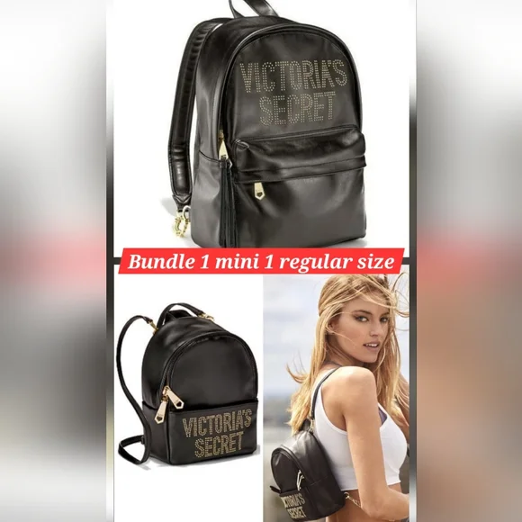 black leather victoria secret pink backpack Victoria Secret Glam Backpack PINK Victoria's Secret Bags Rare Victorias  Secret Drawstring